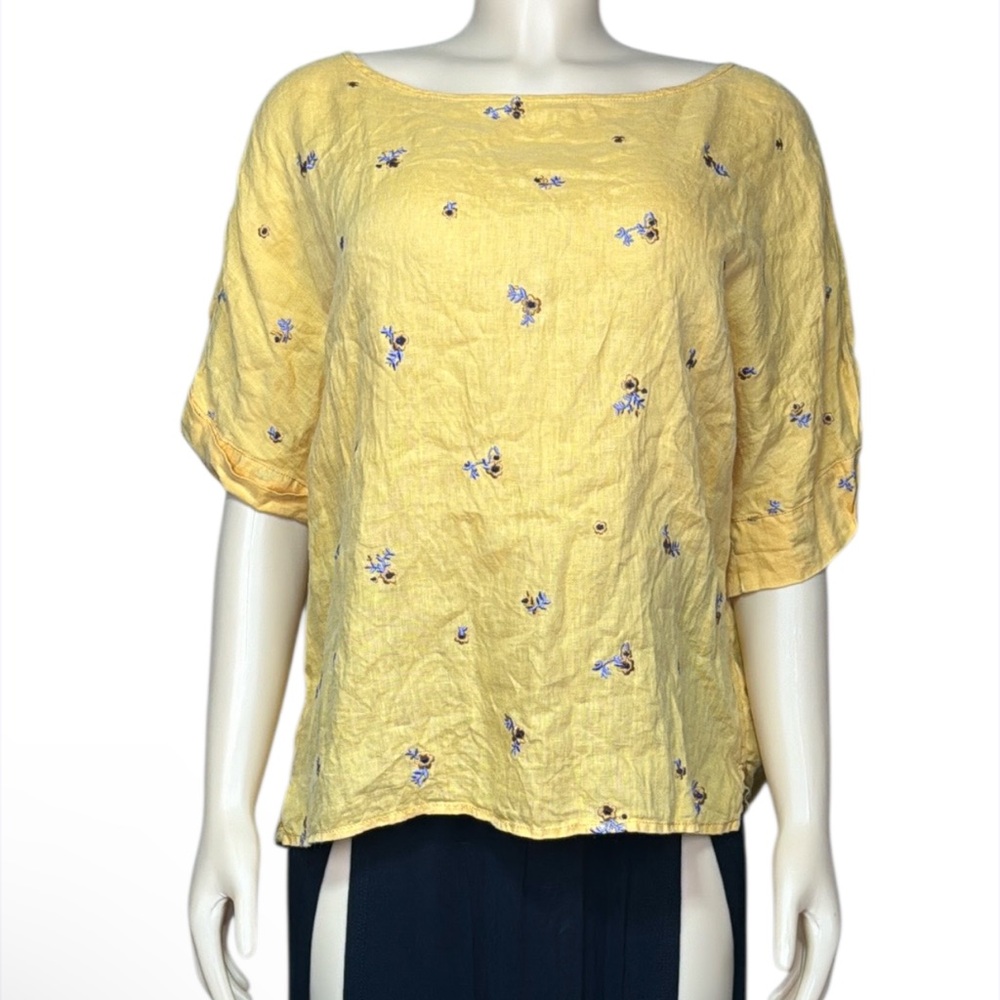 Cynthia Rowley Yellow 3/4 Sleeve linen Boxy Blouse Sz L